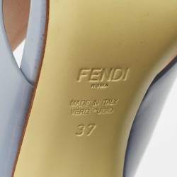 Pre Owned Fendi Light Blue Patent Leather Flowerland Slide Sandals Size 37