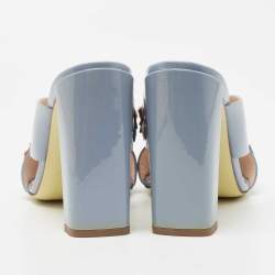 Pre Owned Fendi Light Blue Patent Leather Flowerland Slide Sandals Size 37
