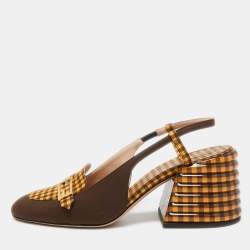 Pre Owned Fendi Two Tone Checkered Fabric Promenade Slingback Loafer Pumps Size 39.5