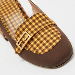 Pre Owned Fendi Two Tone Checkered Fabric Promenade Slingback Loafer Pumps Size 39.5