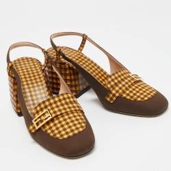 Pre Owned Fendi Two Tone Checkered Fabric Promenade Slingback Loafer Pumps Size 39.5