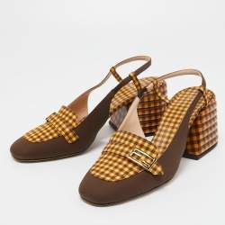 Pre Owned Fendi Two Tone Checkered Fabric Promenade Slingback Loafer Pumps Size 39.5