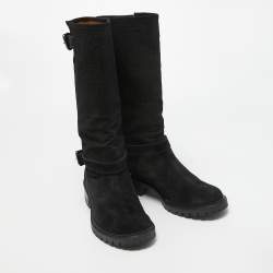 Pre Owned Fendi Black Suede Calf Length Boots  Size 40.5