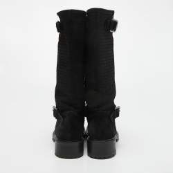 Pre Owned Fendi Black Suede Calf Length Boots  Size 40.5