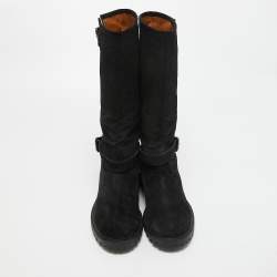 Pre Owned Fendi Black Suede Calf Length Boots  Size 40.5