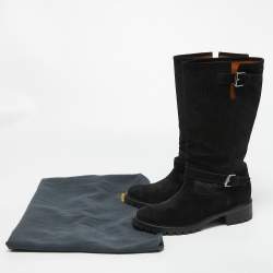 Pre Owned Fendi Black Suede Calf Length Boots  Size 40.5