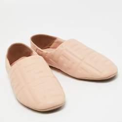 Fendi Peach FF Embossed Leather Collapsible Ballet Flats Size 40