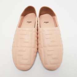 Fendi Peach FF Embossed Leather Collapsible Ballet Flats Size 40