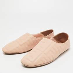 Fendi Peach FF Embossed Leather Collapsible Ballet Flats Size 40