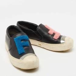 Pre Owned Fendi Black Leather and Shearling Fur FF Fflynn Sneakers Size 39