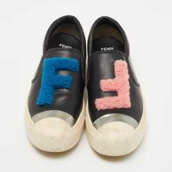 Pre Owned Fendi Black Leather and Shearling Fur FF Fflynn Sneakers Size 39