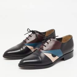Fendi Black Leather Monster Eye Lace Up Oxfords Size 36