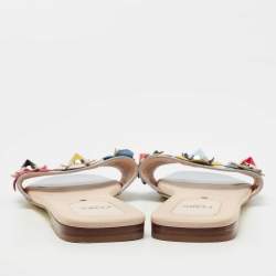 Pre Owned Fendi Blue Patent Leather Flowerland Flat Slides Size 38.5