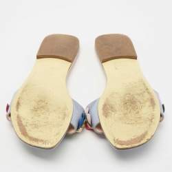 Pre Owned Fendi Blue Patent Leather Flowerland Flat Slides Size 38.5