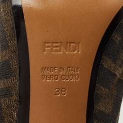 Pre Owned Fendi Brown/Black Zucca Canvas and Leather Bow Peep Toe Slingback Pumps Size 38