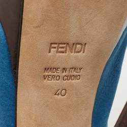 Pre Owned Fendi Blue Glitter Nubuck Leather Fendista Peep Toe Slingback Pumps Size 40