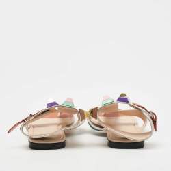 Fendi Multicolor Lizard Embossed and Leather Studded Ankle Cuff Flat Sandals Size 38