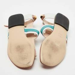 Fendi Multicolor Lizard Embossed and Leather Studded Ankle Cuff Flat Sandals Size 38