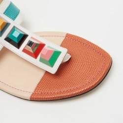 Fendi Multicolor Lizard Embossed and Leather Studded Ankle Cuff Flat Sandals Size 38