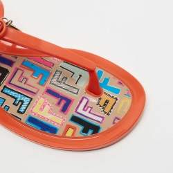 Pre Owned Fendi Orange Rubber Logo Charm Sunny Thong Flat Sandals Size 40