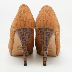 Fendi Tan Python Embossed Leather Superstar Platform Pumps Size 40