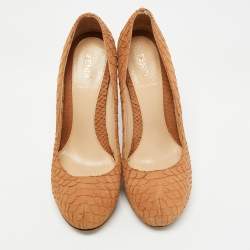 Fendi Tan Python Embossed Leather Superstar Platform Pumps Size 40