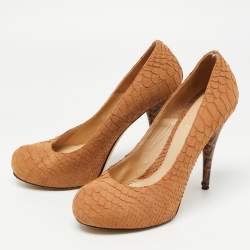 Fendi Tan Python Embossed Leather Superstar Platform Pumps Size 40