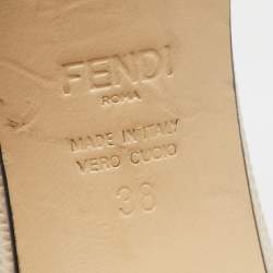 Fendi Black/Beige Laser Cut Leather Block Heel Ankle Strap Sandals Size 38