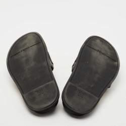 Pre Owned Fendi Black Leather Roma Slide Flats Size 36.5