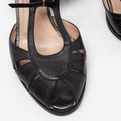 Pre Owned Fendi Black Leather Chameleon Ankle Strap Sandals Size 41 