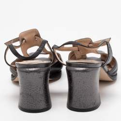 Pre Owned Fendi Black Leather Chameleon Ankle Strap Sandals Size 41 