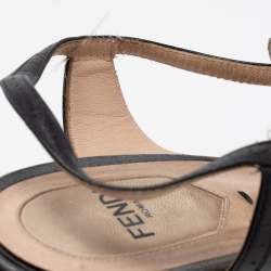 Pre Owned Fendi Black Leather Chameleon Ankle Strap Sandals Size 41 