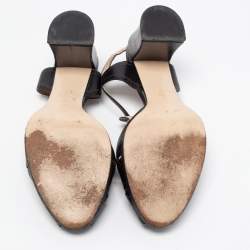 Pre Owned Fendi Black Leather Chameleon Ankle Strap Sandals Size 41 