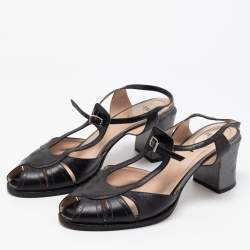 Pre Owned Fendi Black Leather Chameleon Ankle Strap Sandals Size 41 
