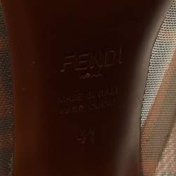 Pre Owned Fendi Brown/Grey Mesh And Leather  FF Logo Printed Colibri Pointed Toe Pumps Size 41