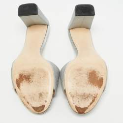 Pre Owned Fendi Grey Satin Logo Embroidered Block Heel Slides Sandals Size 41