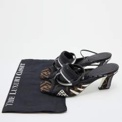 Fendi Black Neoprene And Mesh Freedom FF Patchwork Slingback Sandals Size 38