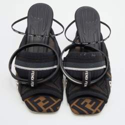Fendi Black Neoprene And Mesh Freedom FF Patchwork Slingback Sandals Size 38