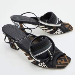 Fendi Black Neoprene And Mesh Freedom FF Patchwork Slingback Sandals Size 38