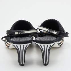 Fendi Black Neoprene And Mesh Freedom FF Patchwork Slingback Sandals Size 38