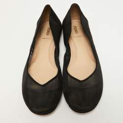 Pre Owned Fendi Black Mesh and Suede Ballet Flats Size 40