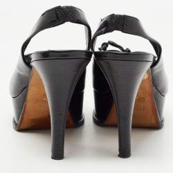 Pre Owned Fendi Black Patent Leather Fendista Platform Slingback Pumps Size 37