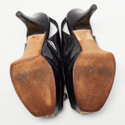 Pre Owned Fendi Black Patent Leather Fendista Platform Slingback Pumps Size 37