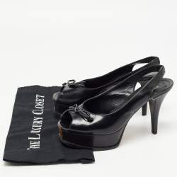 Pre Owned Fendi Black Patent Leather Fendista Platform Slingback Pumps Size 37