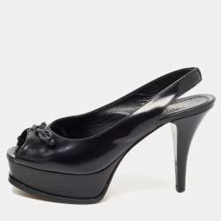 Pre Owned Fendi Black Patent Leather Fendista Platform Slingback Pumps Size 37