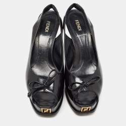 Pre Owned Fendi Black Patent Leather Fendista Platform Slingback Pumps Size 37