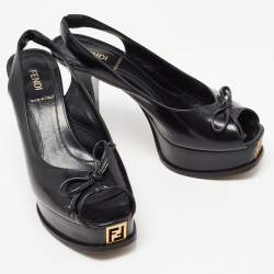 Pre Owned Fendi Black Patent Leather Fendista Platform Slingback Pumps Size 37