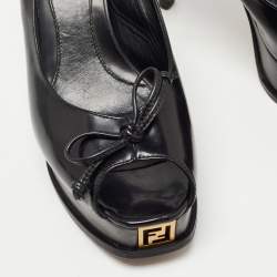 Pre Owned Fendi Black Patent Leather Fendista Platform Slingback Pumps Size 37