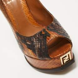 Pre Owned Fendi Tricolor Python Fendista Platform Pumps Size 38 