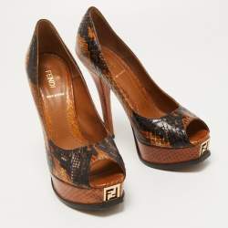 Pre Owned Fendi Tricolor Python Fendista Platform Pumps Size 38 